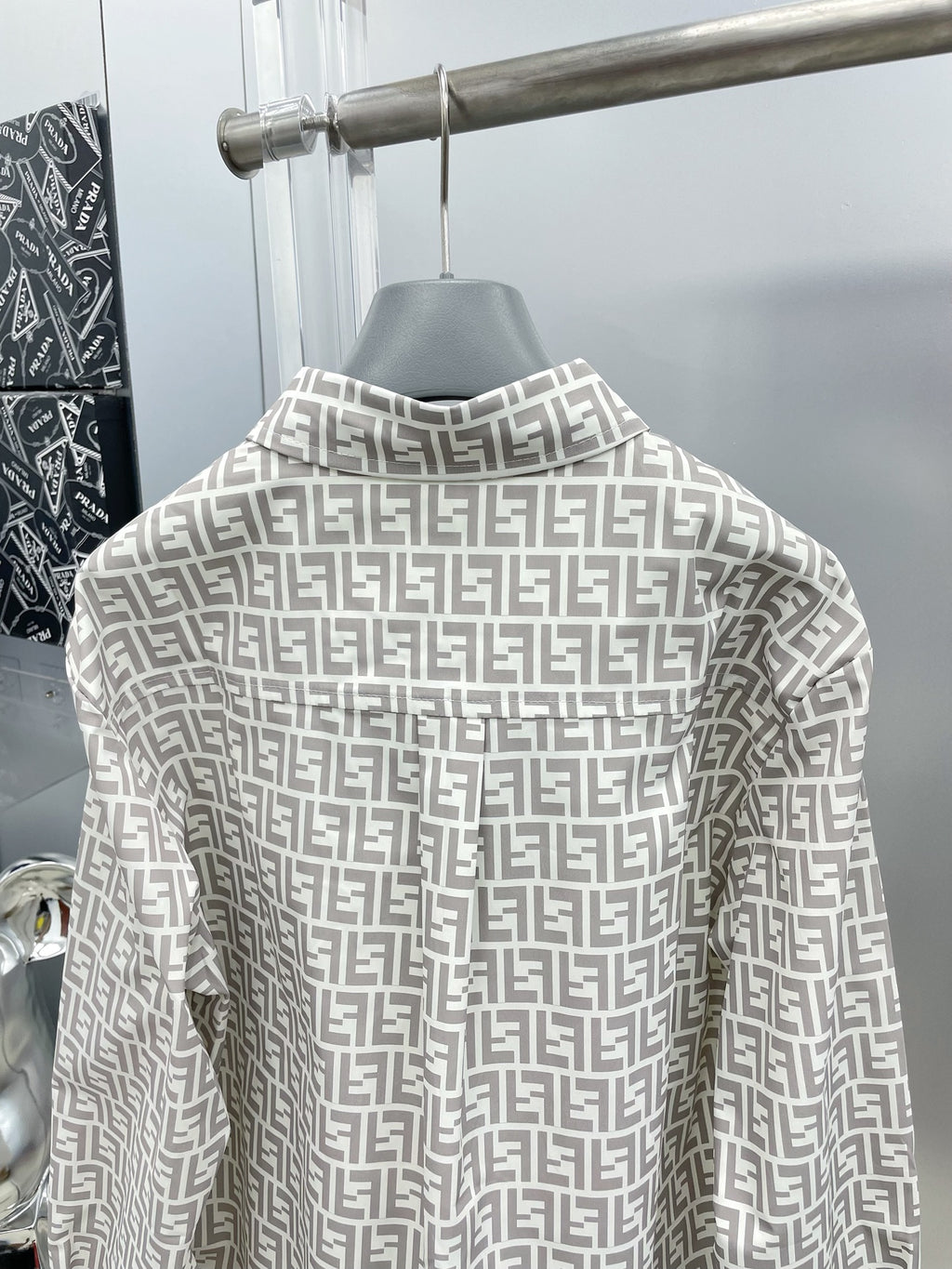 Fendi 2026 SS FF Monogram All-Over Print Long-Sleeve Shirt — Beige