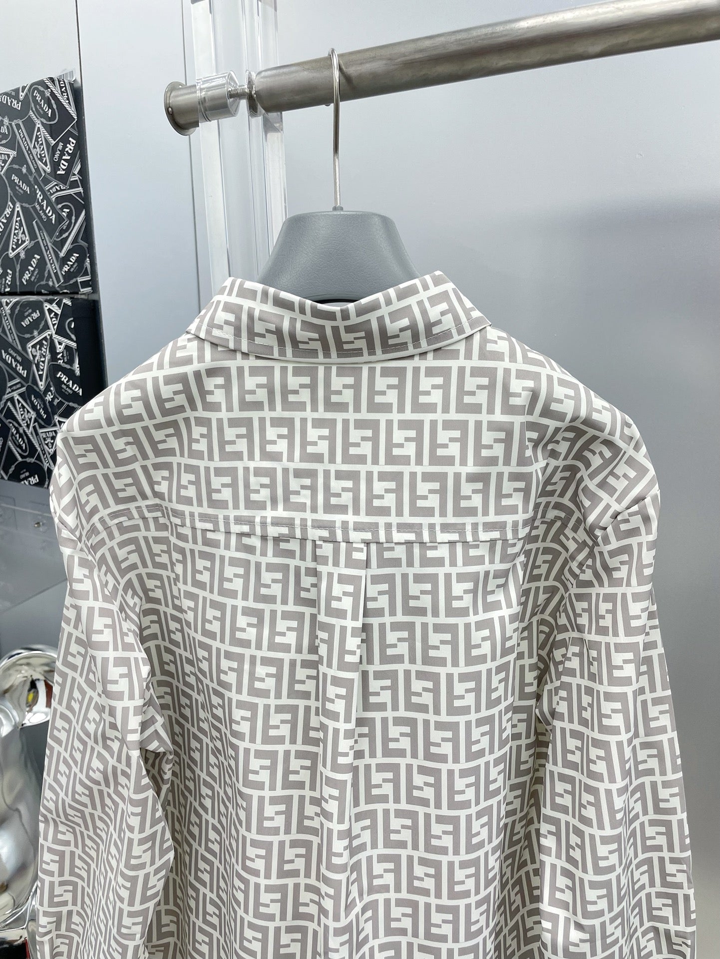 Fendi 2026 SS FF Monogram All-Over Print Long-Sleeve Shirt — Beige