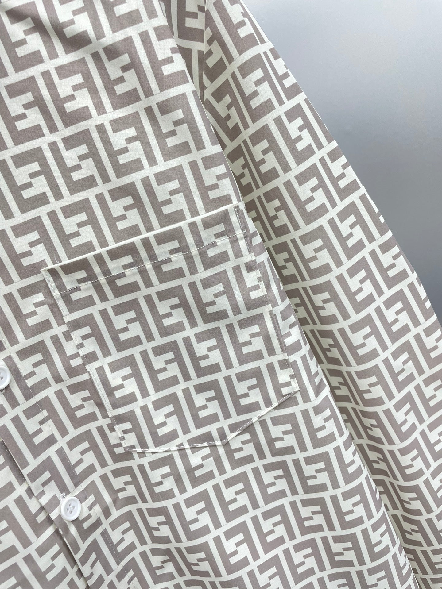 Fendi 2026 SS FF Monogram All-Over Print Long-Sleeve Shirt — Beige