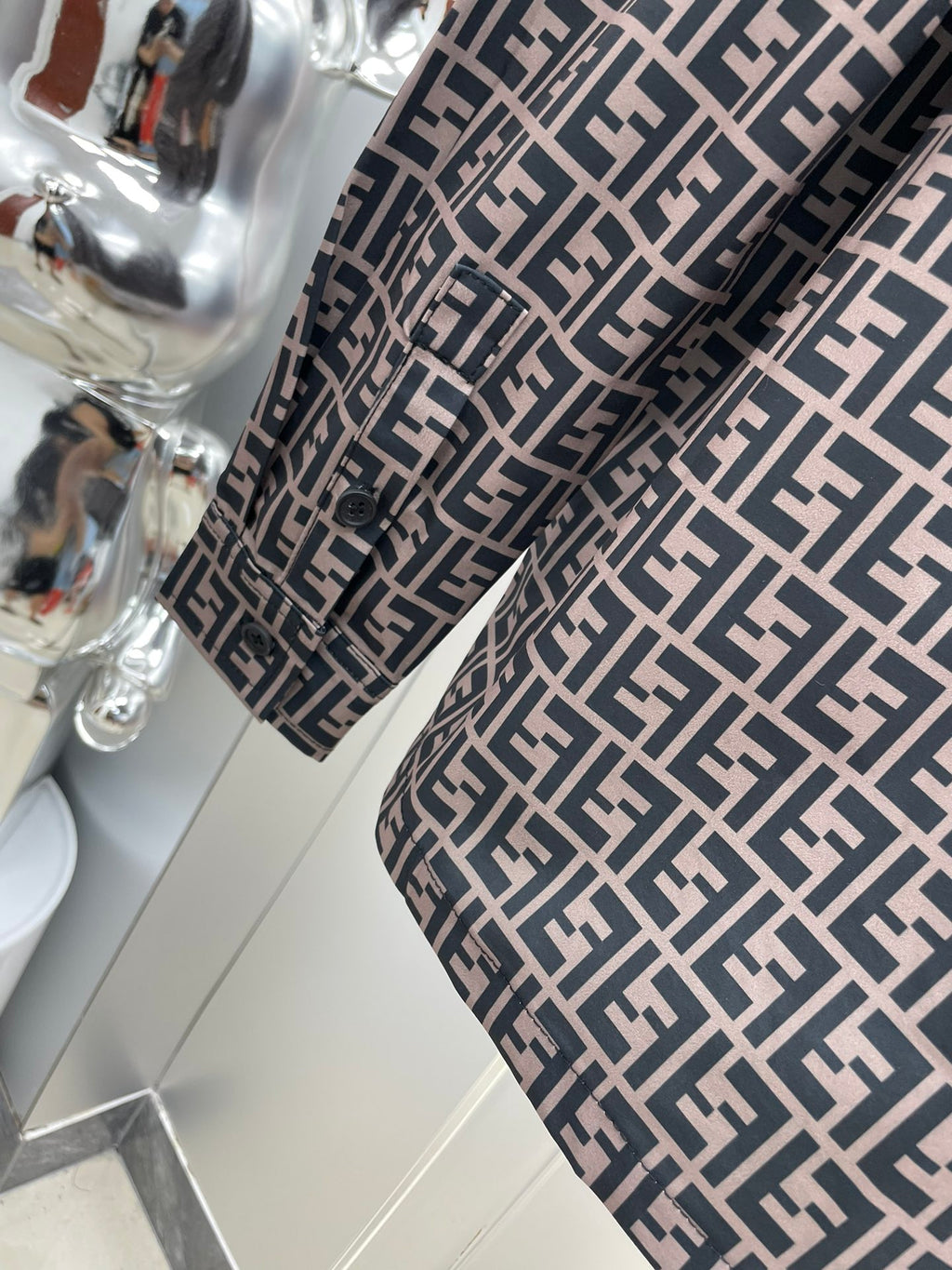 Fendi 2026 SS FF Monogram All-Over Print Long-Sleeve Shirt — Grey