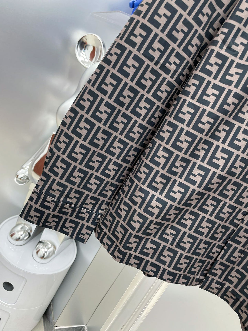 Fendi 2026 SS FF Monogram All-Over Print Long-Sleeve Shirt — Grey