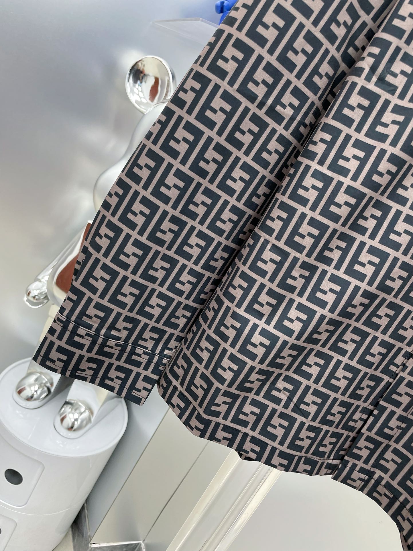 Fendi 2026 SS FF Monogram All-Over Print Long-Sleeve Shirt — Grey
