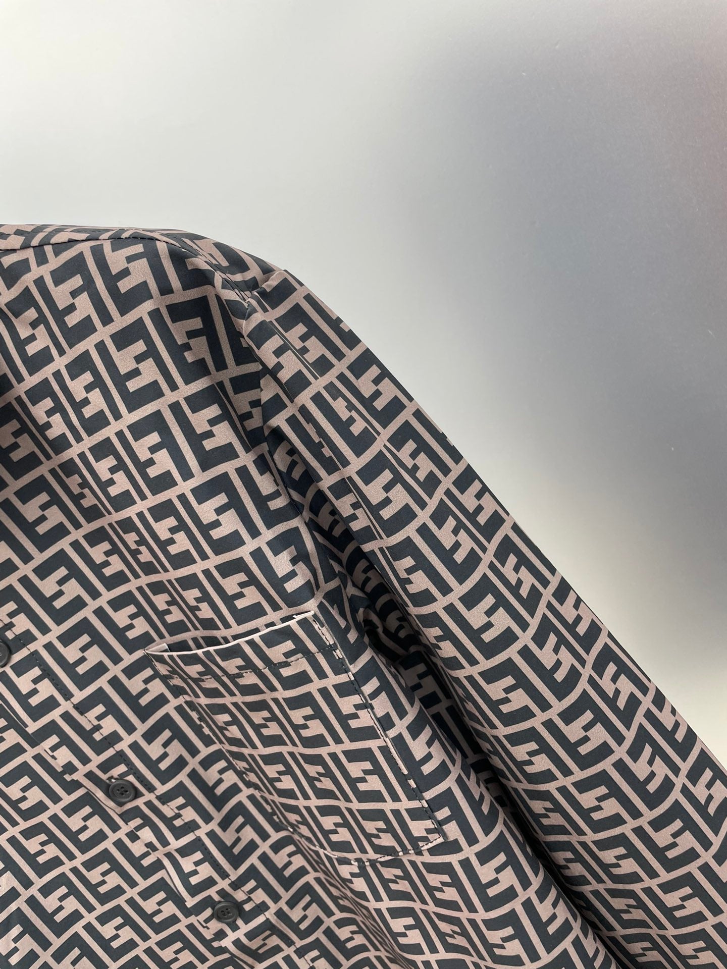 Fendi 2026 SS FF Monogram All-Over Print Long-Sleeve Shirt — Grey