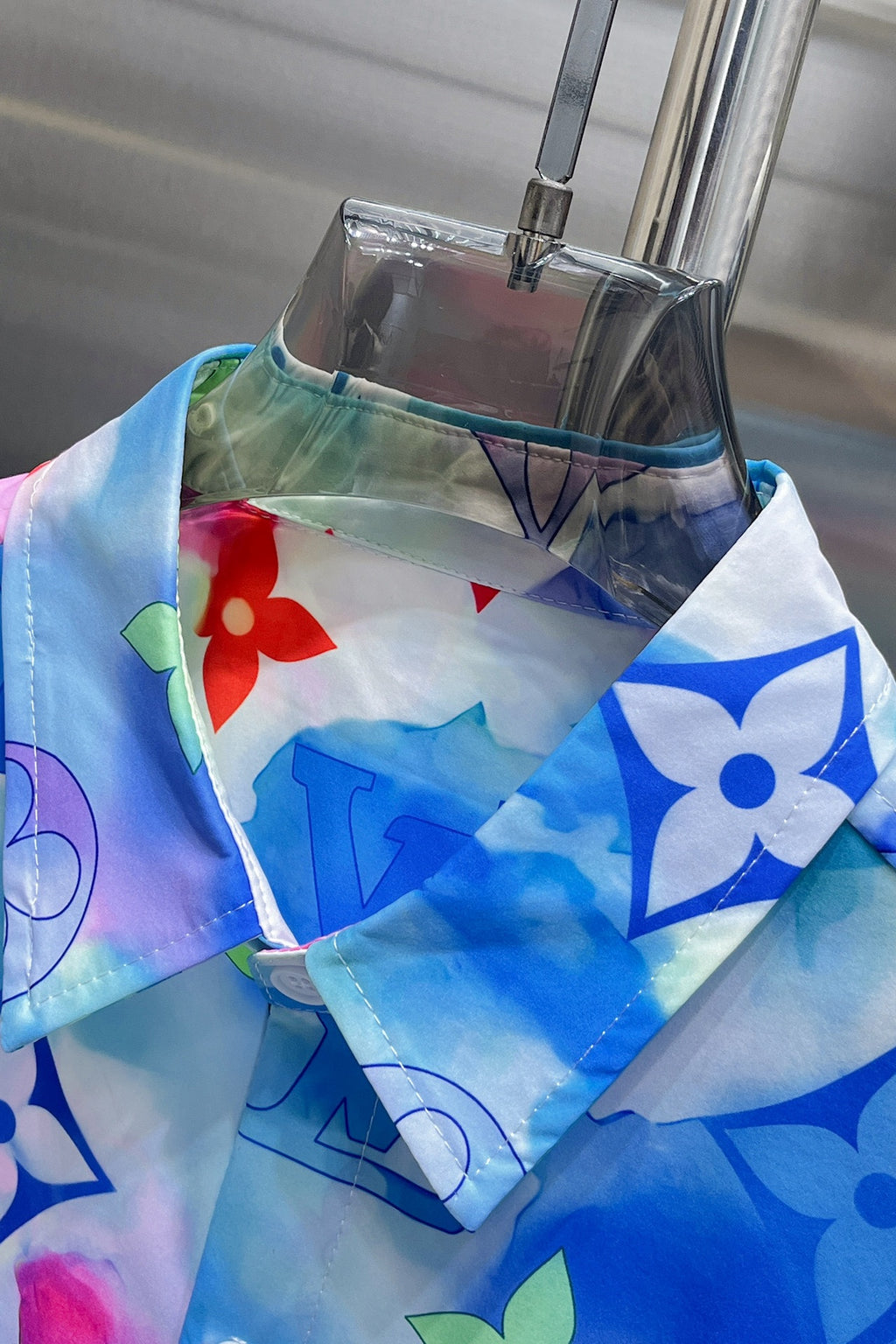 Louis Vuitton 2026 SS LV Monogram Watercolour Rainbow Long-Sleeve Shirt — Sky Blue/Multicolour