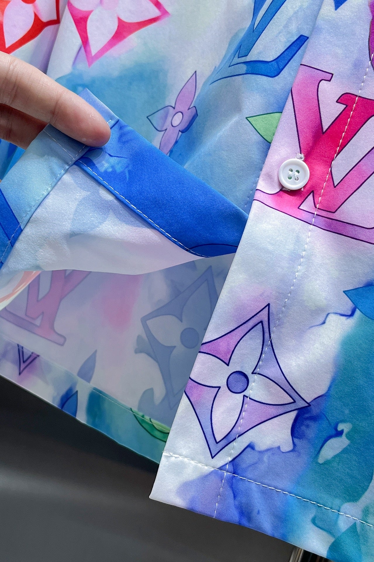 Louis Vuitton 2026 SS LV Monogram Watercolour Rainbow Long-Sleeve Shirt — Sky Blue/Multicolour