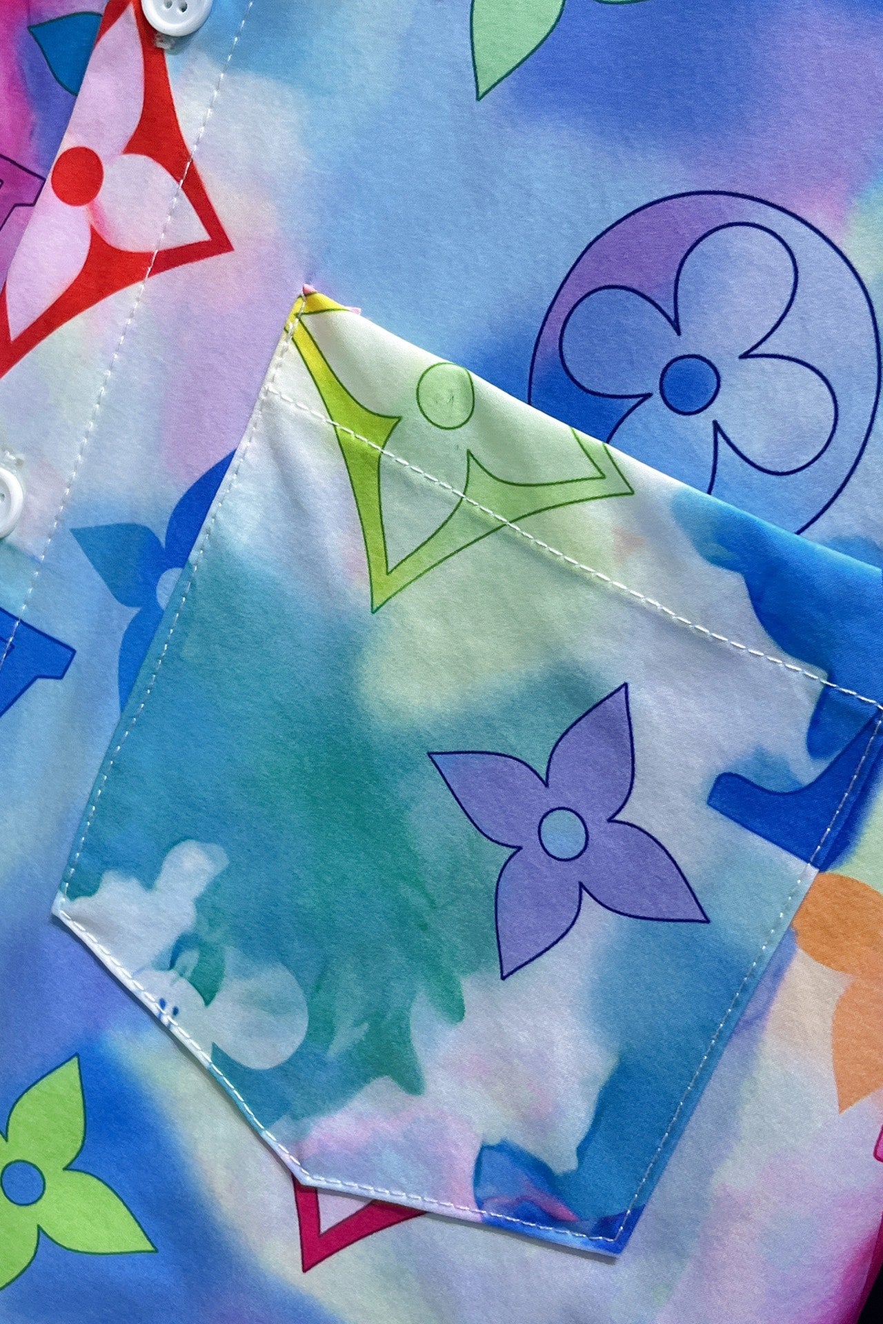Louis Vuitton 2026 SS LV Monogram Watercolour Rainbow Long-Sleeve Shirt — Sky Blue/Multicolour