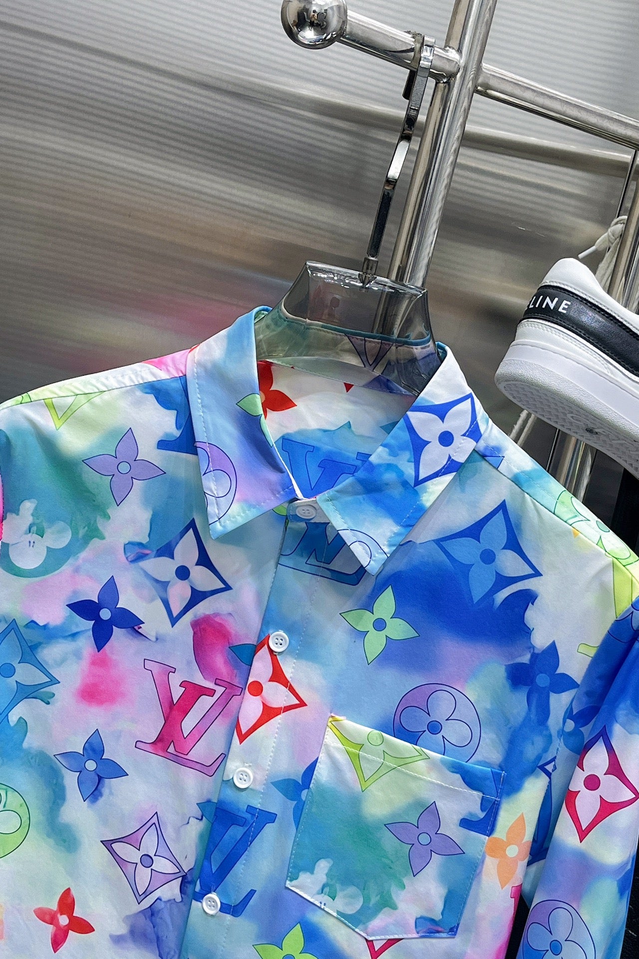 Louis Vuitton 2026 SS LV Monogram Watercolour Rainbow Long-Sleeve Shirt — Sky Blue/Multicolour