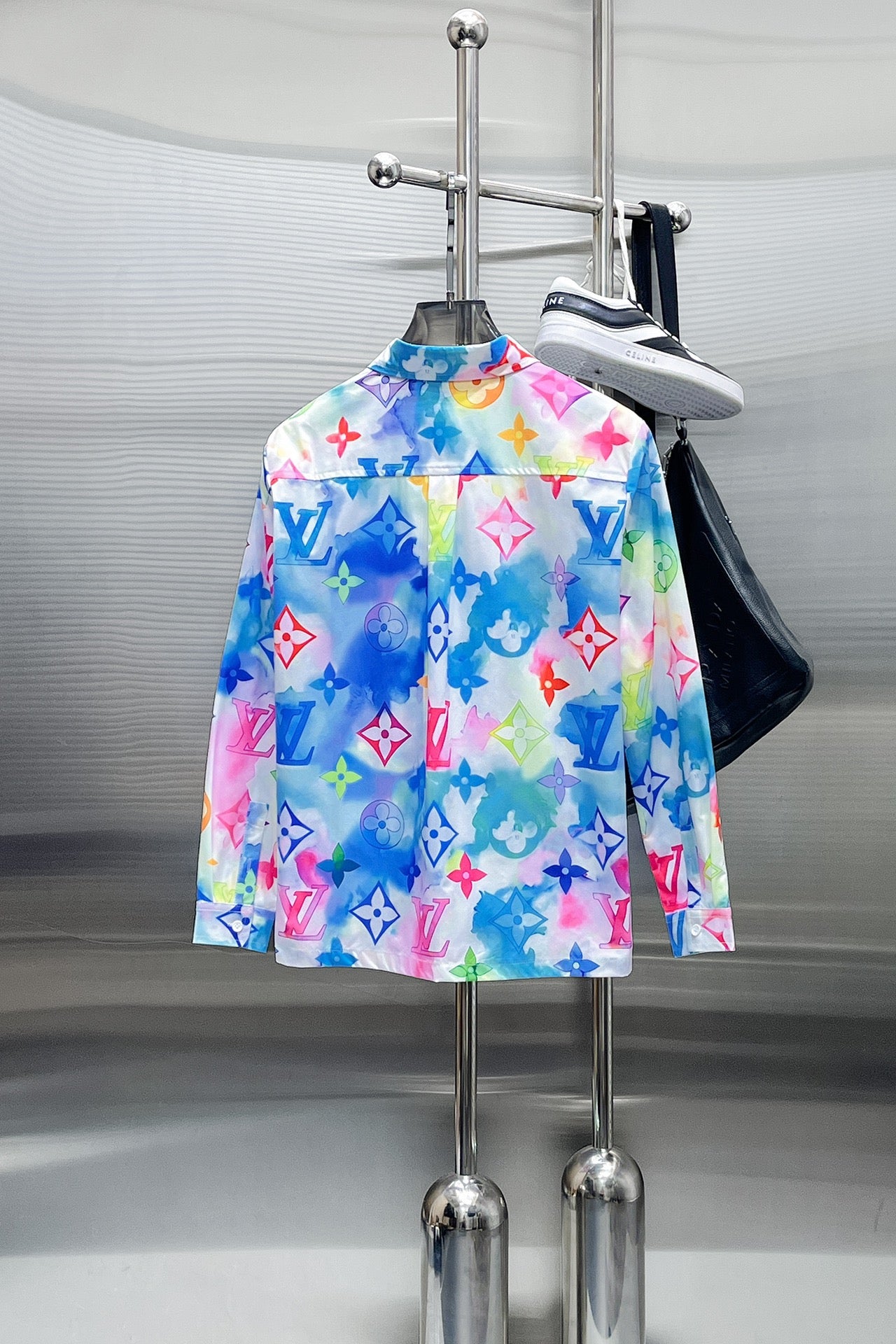 Louis Vuitton 2026 SS LV Monogram Watercolour Rainbow Long-Sleeve Shirt — Sky Blue/Multicolour
