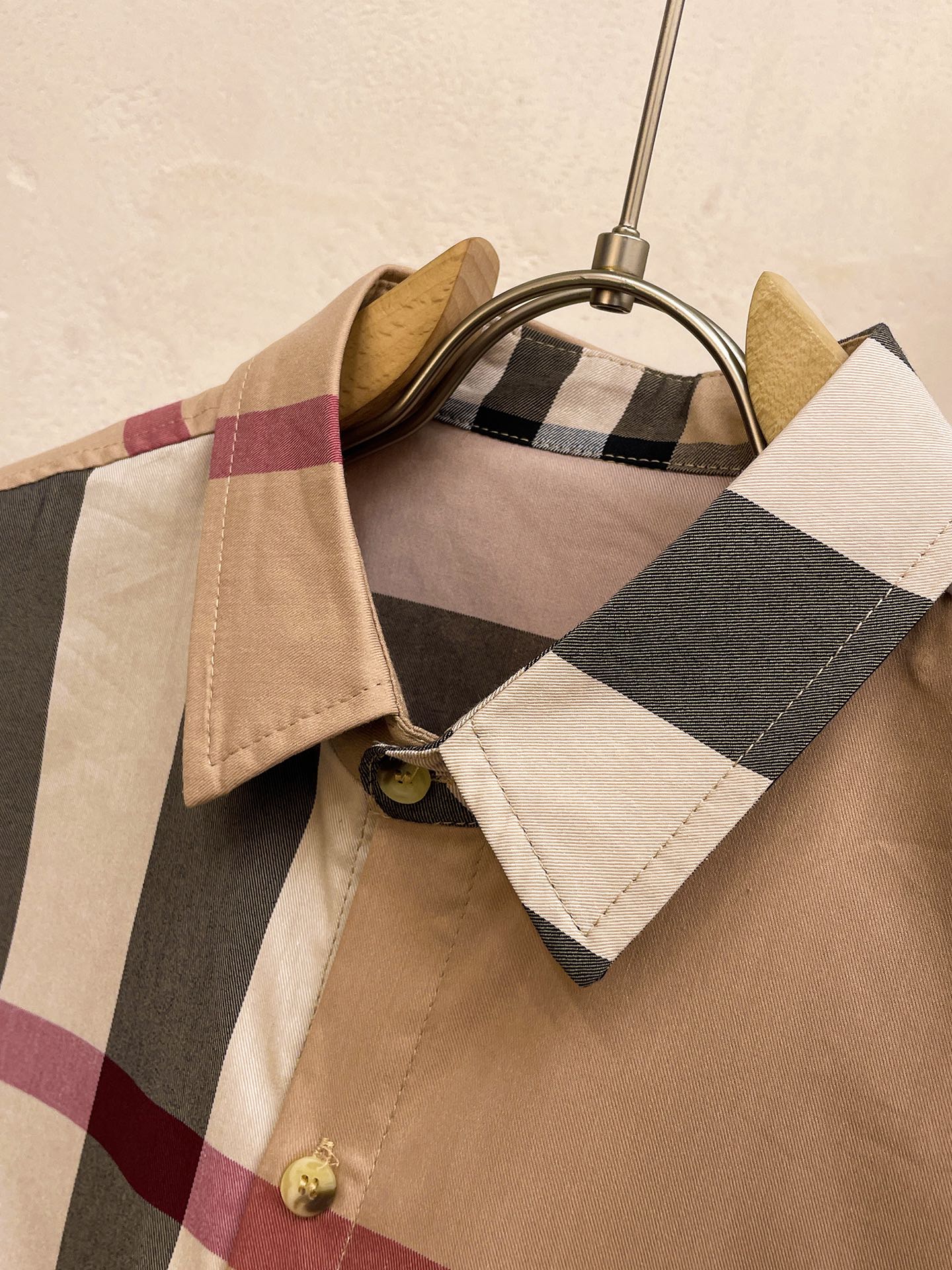 Burberry 2026 SS Exploded Vintage Check Long-Sleeve Shirt — Archive Beige/Red