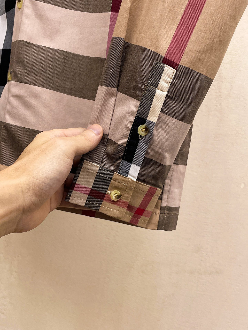 Burberry 2026 SS Exploded Vintage Check Long-Sleeve Shirt — Archive Beige/Red