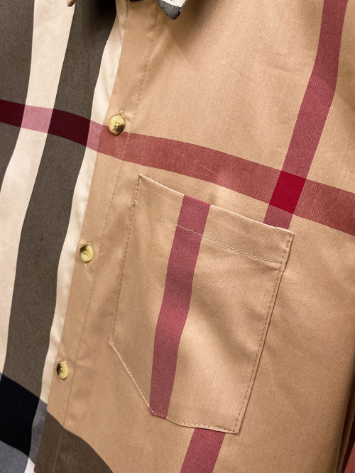 Burberry 2026 SS Exploded Vintage Check Long-Sleeve Shirt — Archive Beige/Red