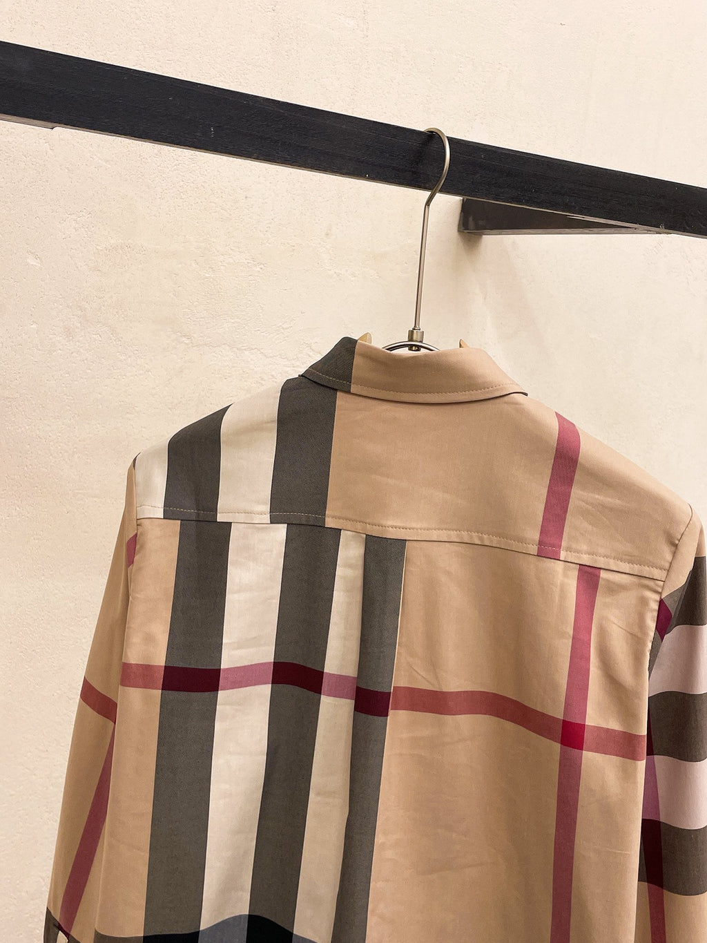Burberry 2026 SS Exploded Vintage Check Long-Sleeve Shirt — Archive Beige/Red