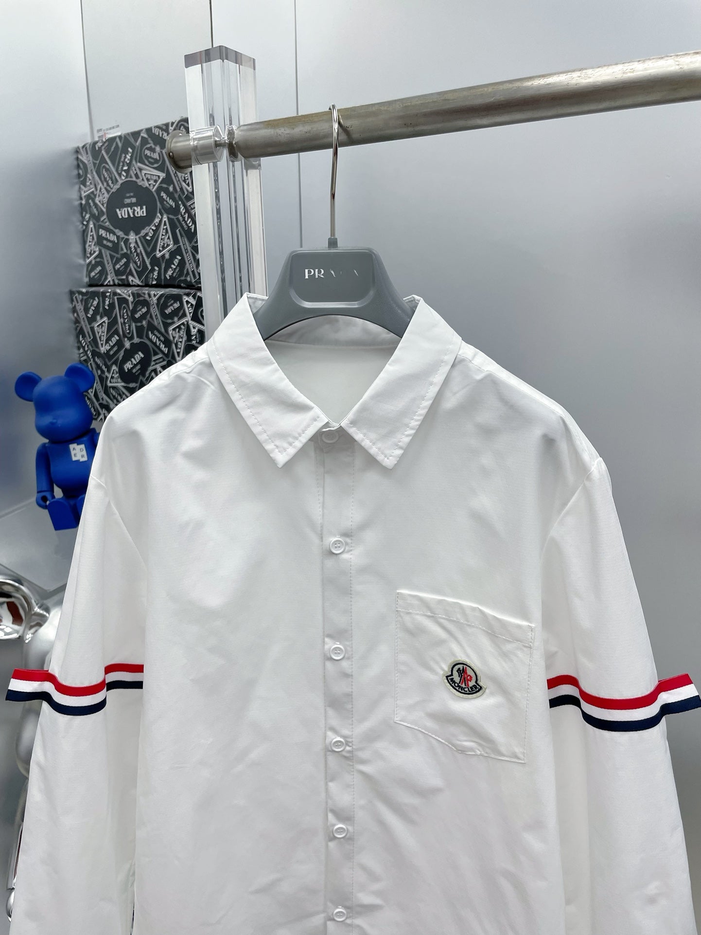 Moncler 2026 SS Logo Long-Sleeve Shirt — White