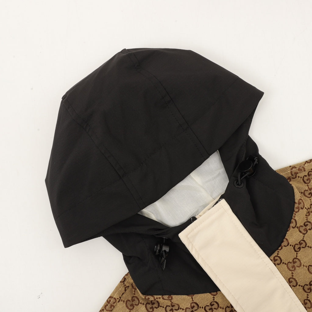 Gucci GG Supreme Canvas Colourblock Hooded Windbreaker Jacket — Cream/Beige/Black
