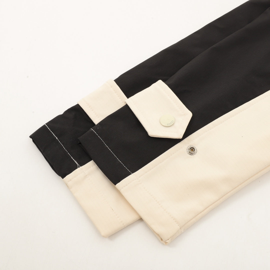 Gucci GG Supreme Canvas Colourblock Hooded Windbreaker Jacket — Cream/Beige/Black