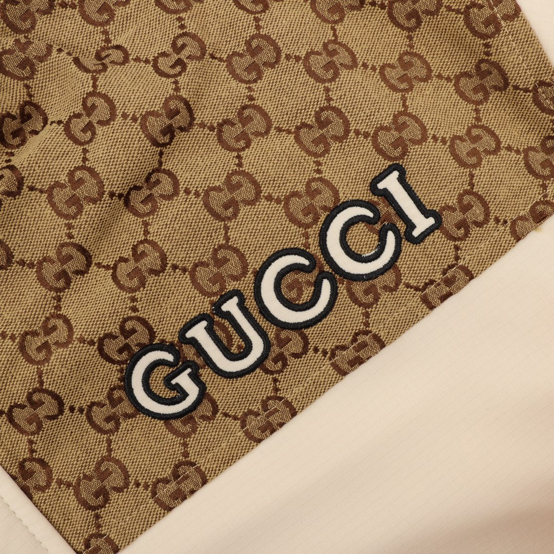 Gucci GG Supreme Canvas Colourblock Hooded Windbreaker Jacket — Cream/Beige/Black