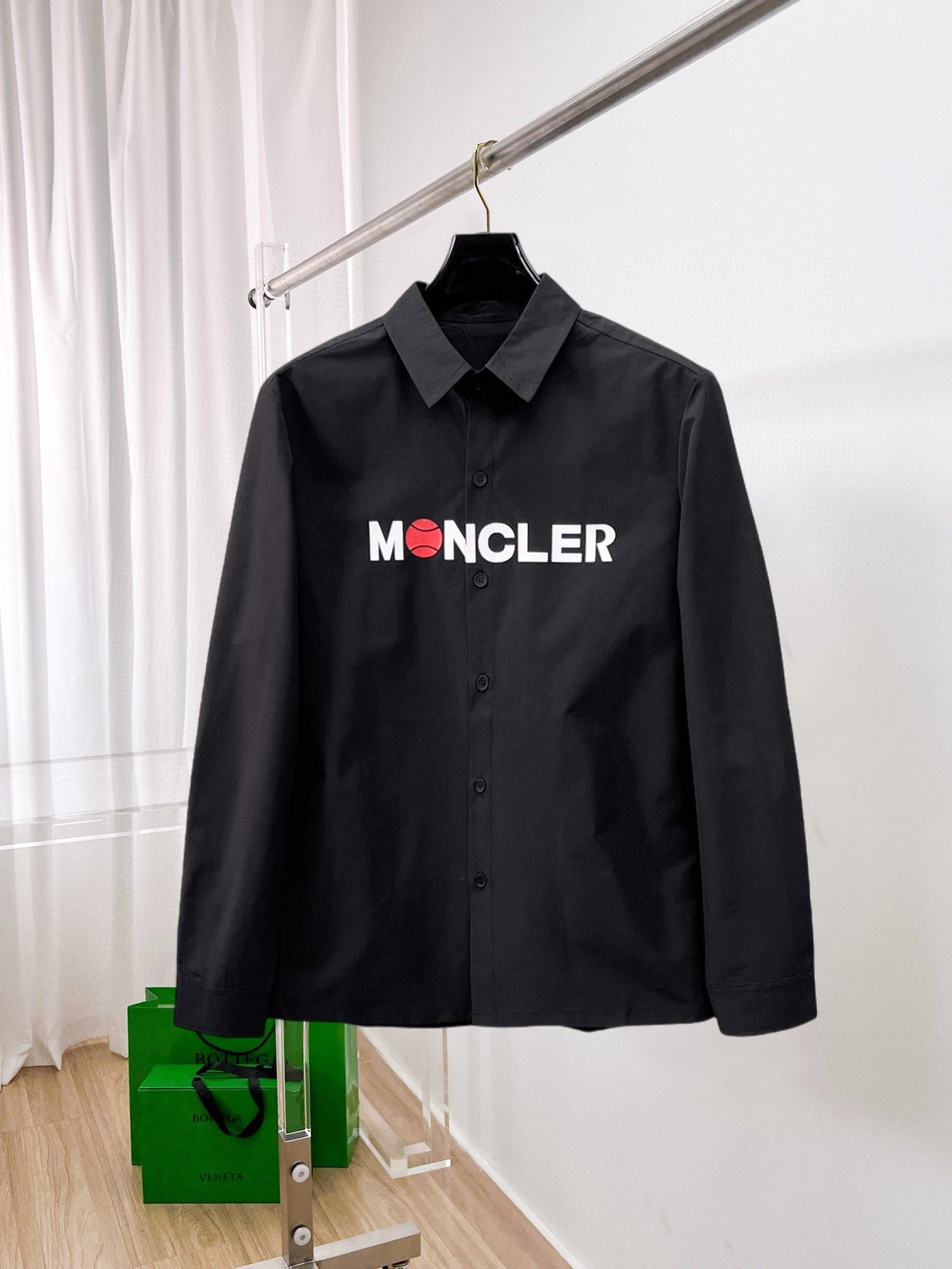 Moncler 2025 SS Tennis Logo Long-Sleeve Shirt — Black