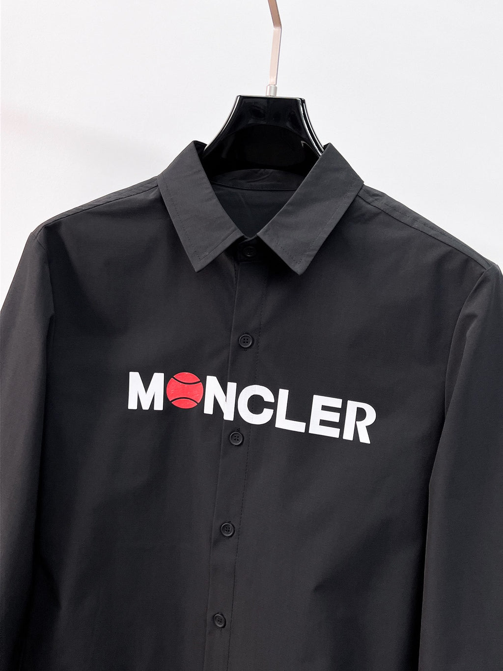 Moncler 2025 SS Tennis Logo Long-Sleeve Shirt — Black