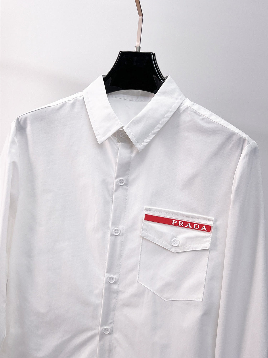 Prada 2026 SS Red Tab Long-Sleeve Shirt — White
