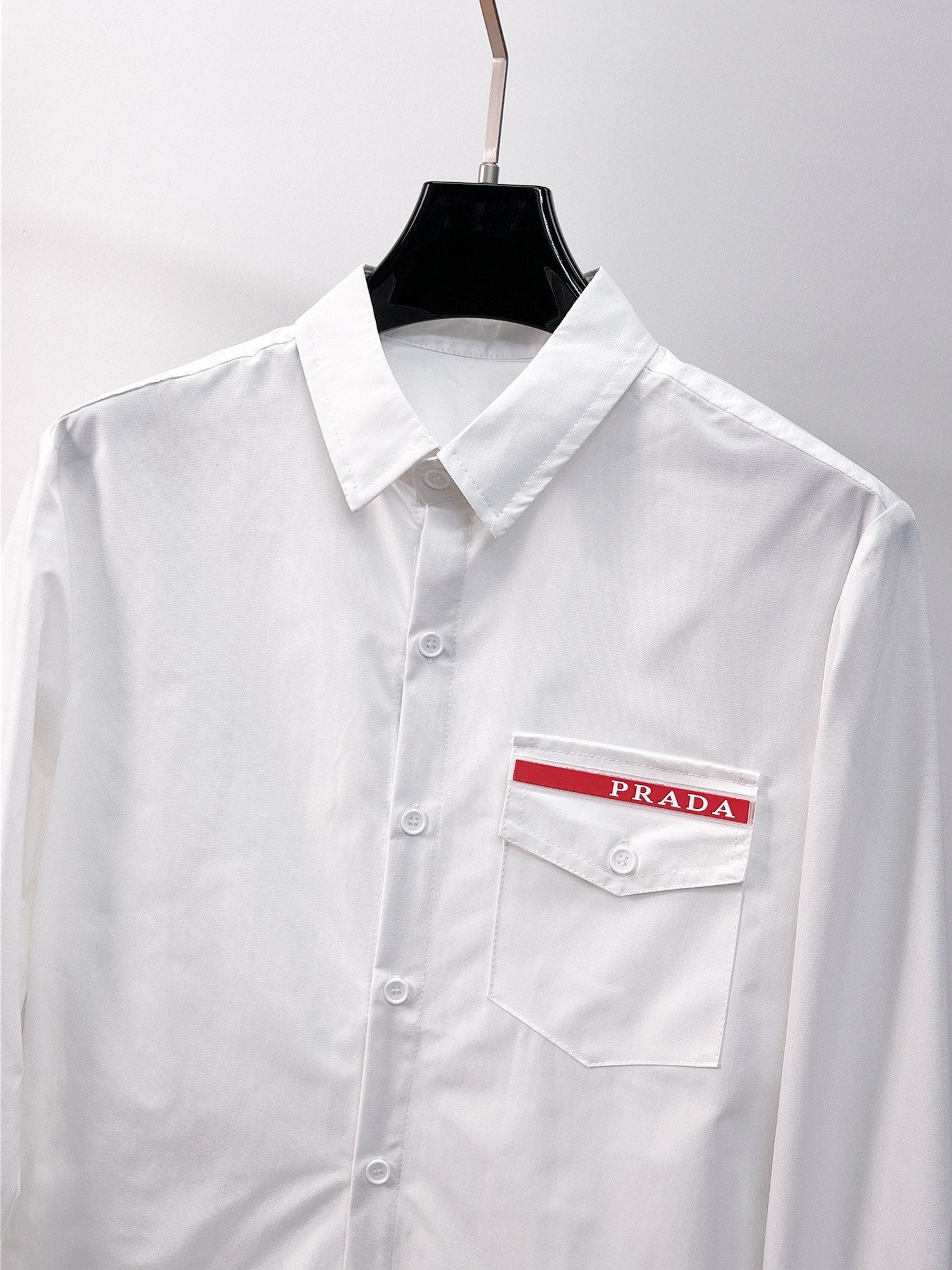 Prada 2026 SS Red Tab Long-Sleeve Shirt — White