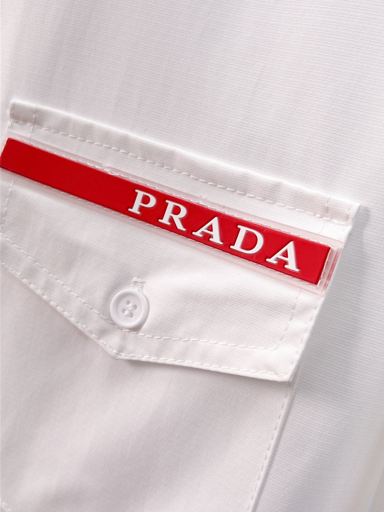 Prada 2026 SS Red Tab Long-Sleeve Shirt — White