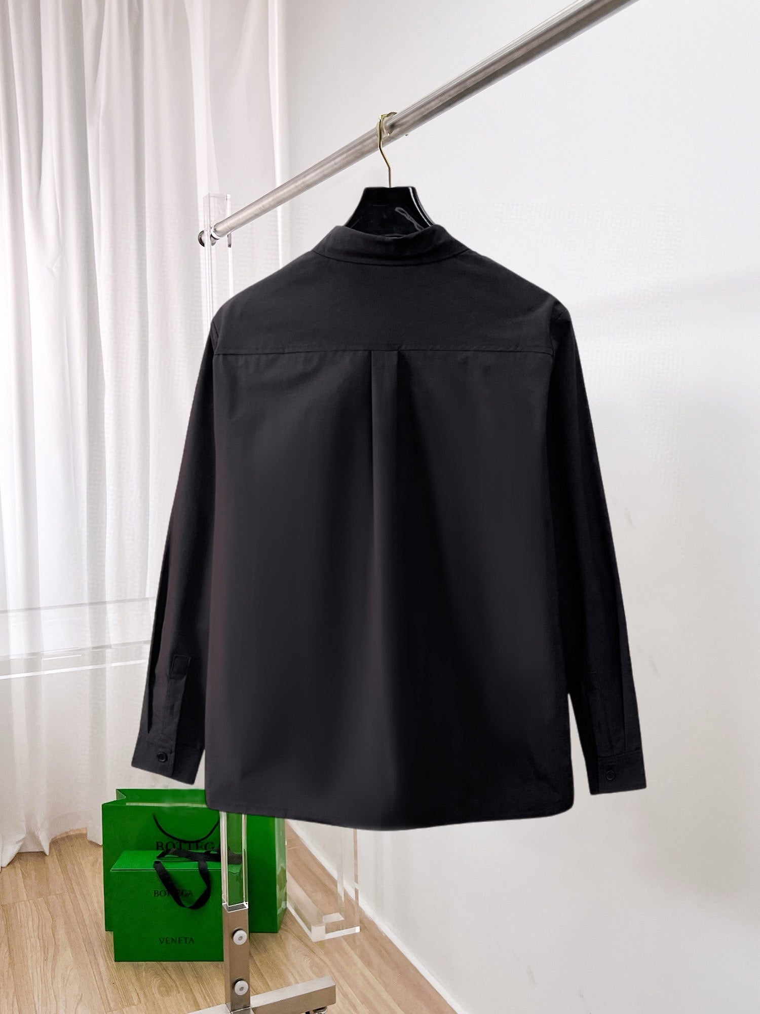 Prada 2026 SS Red Tab Long-Sleeve Shirt — Black