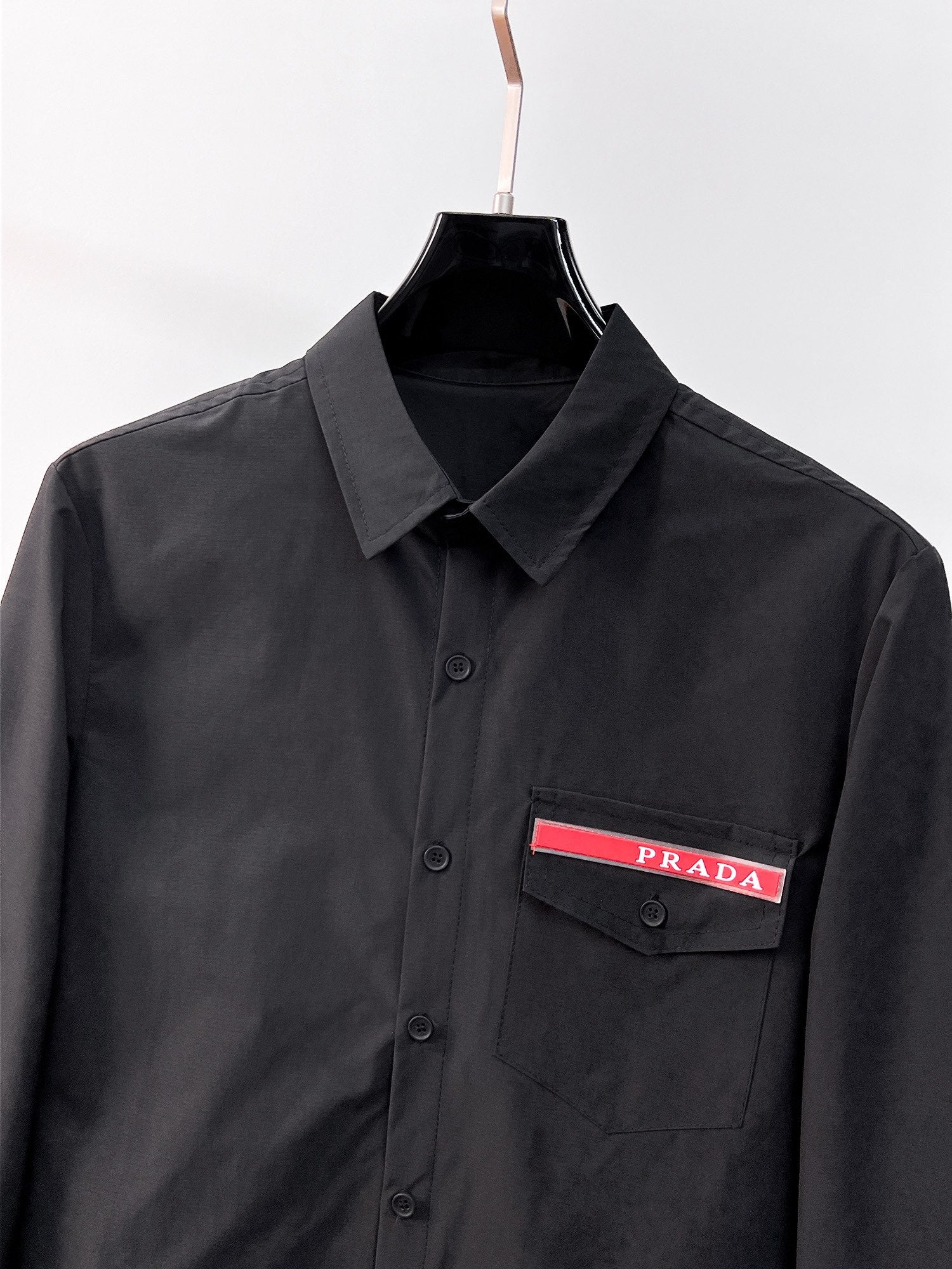 Prada 2026 SS Red Tab Long-Sleeve Shirt — Black