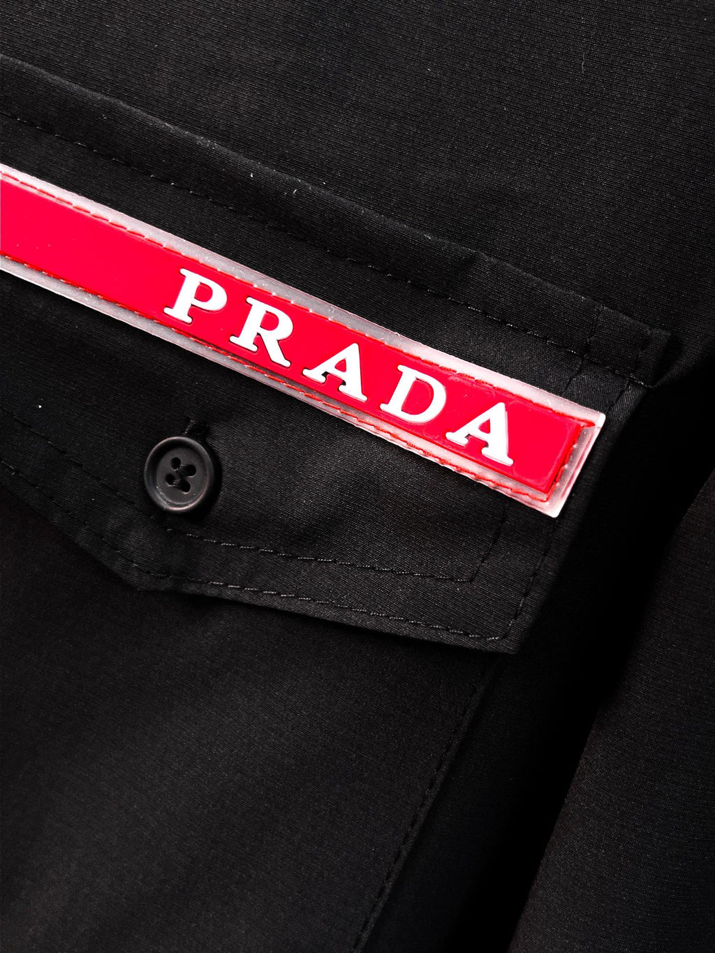 Prada 2026 SS Red Tab Long-Sleeve Shirt — Black