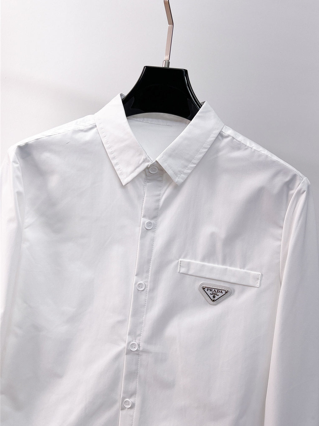 Prada 2026 SS Triangle Logo Long-Sleeve Shirt — White
