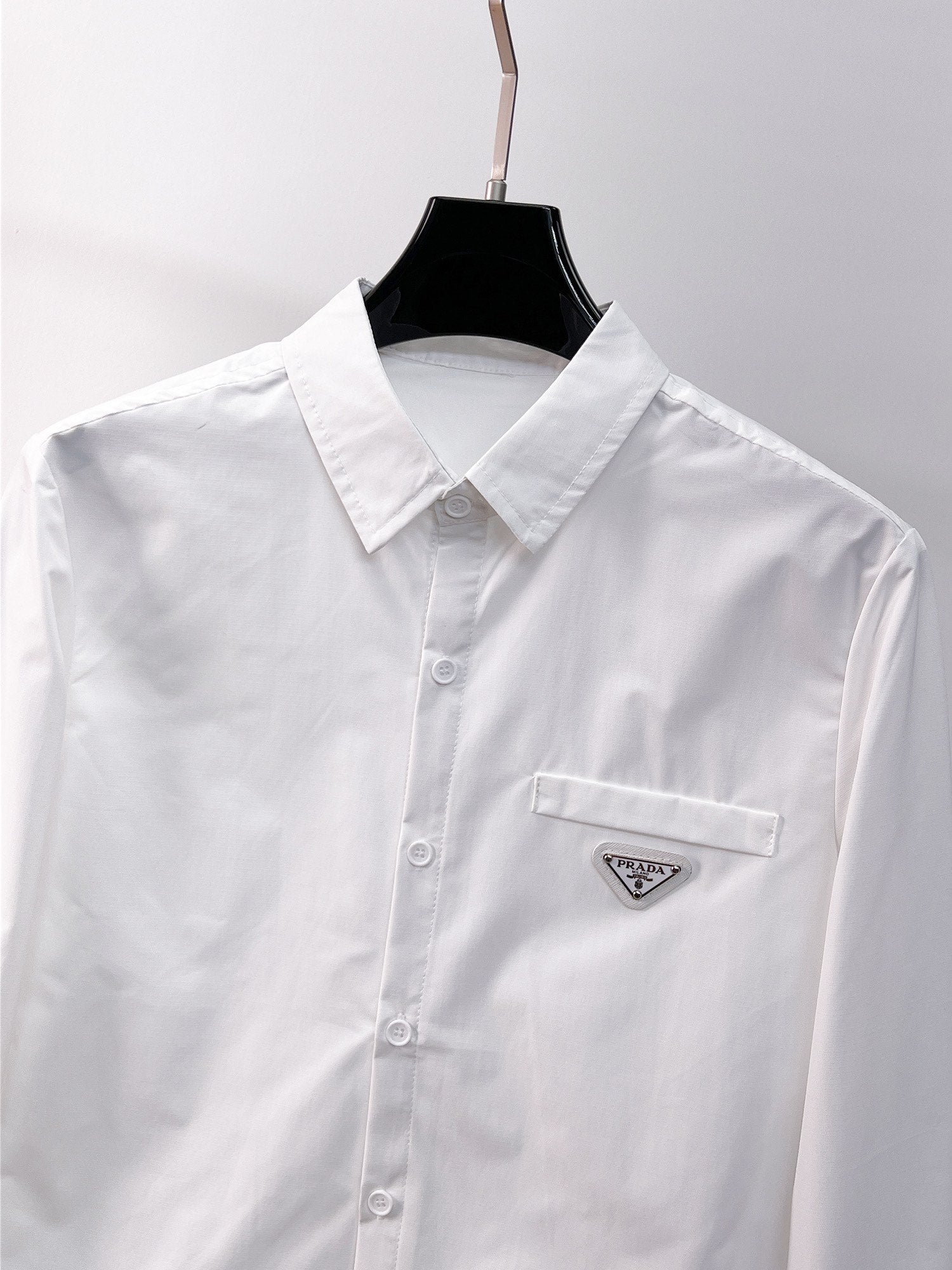 Prada 2026 SS Triangle Logo Long-Sleeve Shirt — White