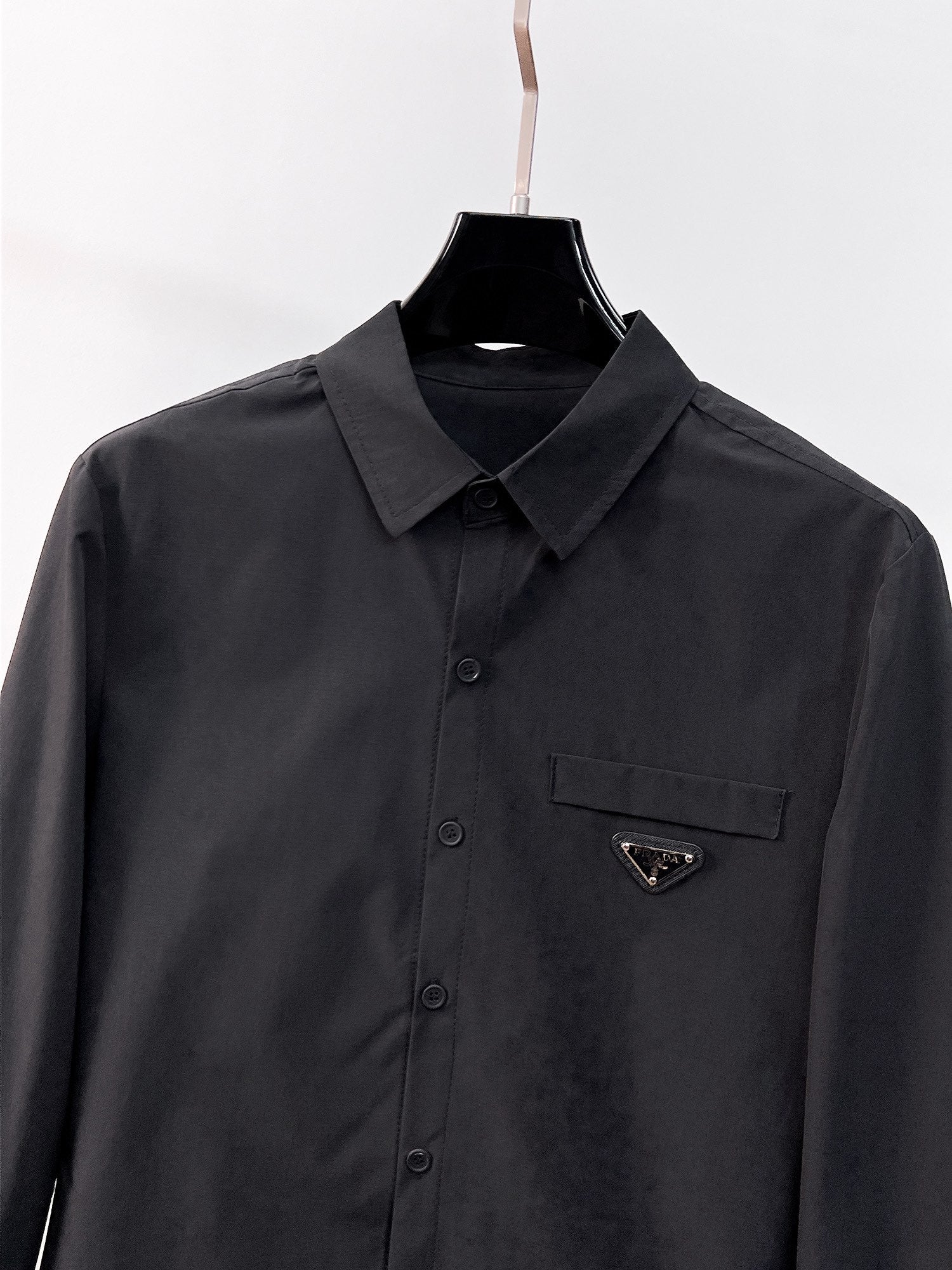 Prada 2026 SS Triangle Logo Long-Sleeve Shirt — Black