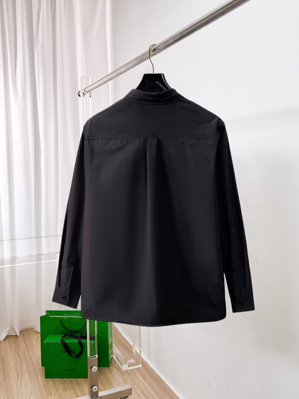 Prada 2026 SS Triangle Logo Long-Sleeve Shirt — Black