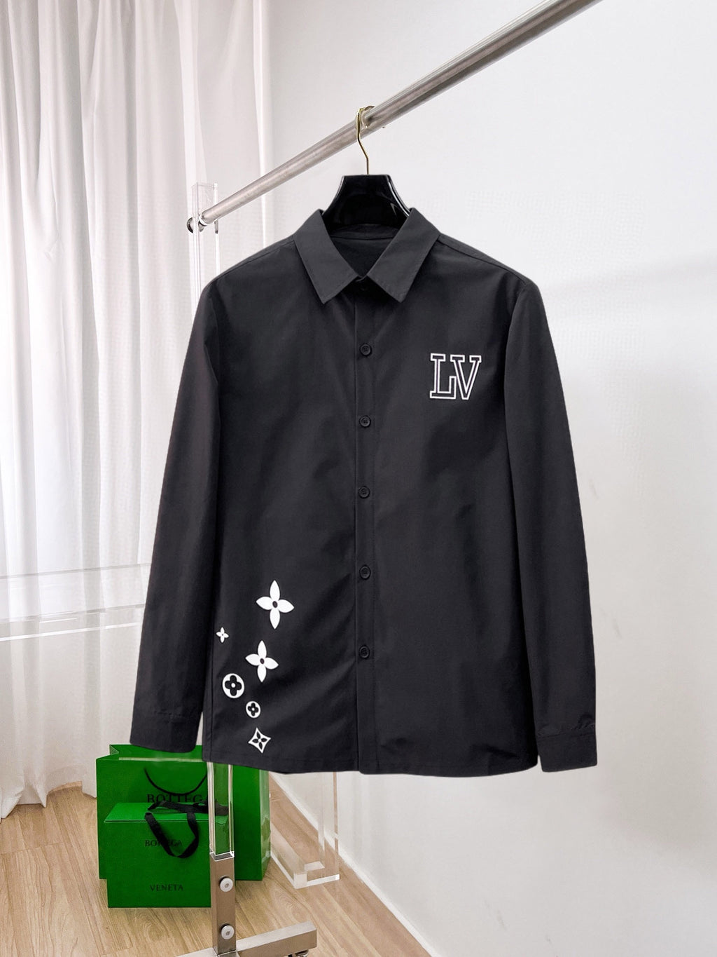 Louis Vuitton 2026 SS LV Monogram Flower Long-Sleeve Shirt — Black