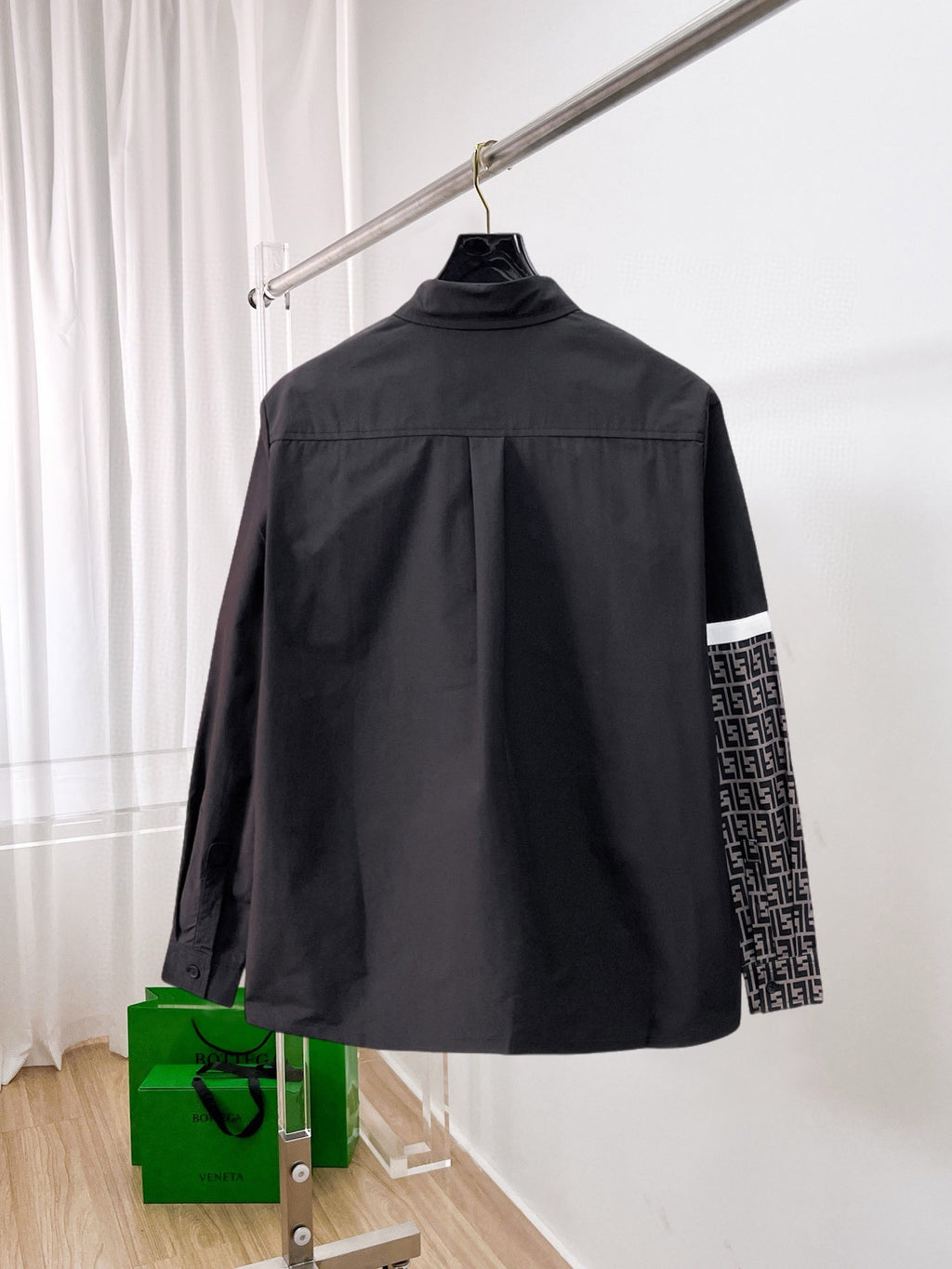 Fendi 2025 SS FF Monogram Patchwork Long-Sleeve Shirt — Black