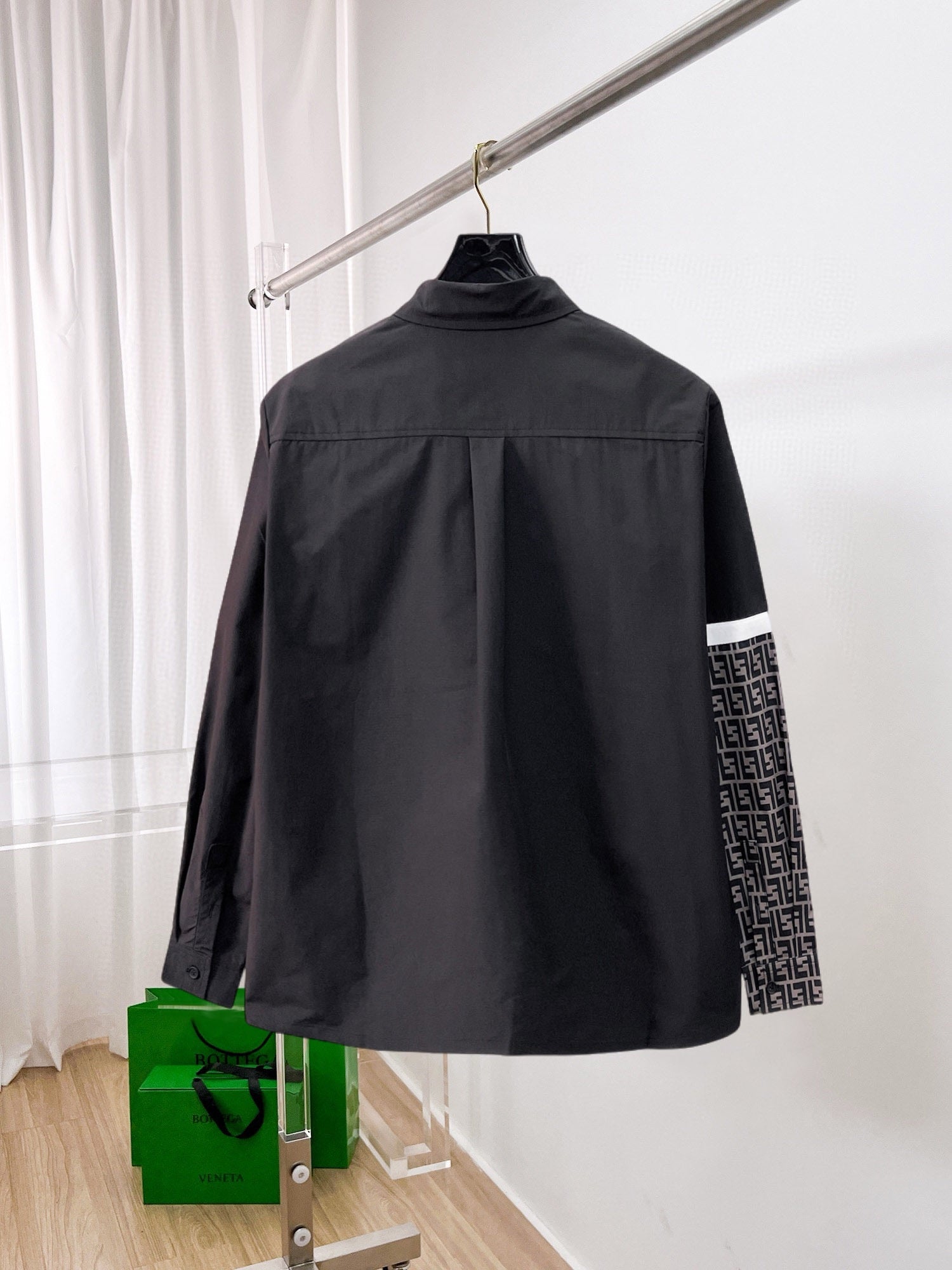 Fendi 2025 SS FF Monogram Patchwork Long-Sleeve Shirt — Black