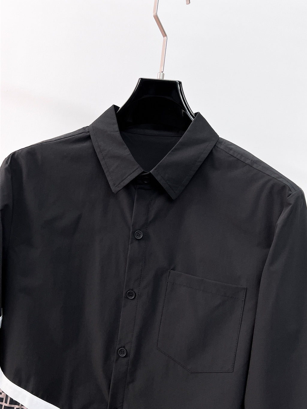 Fendi 2025 SS FF Monogram Patchwork Long-Sleeve Shirt — Black