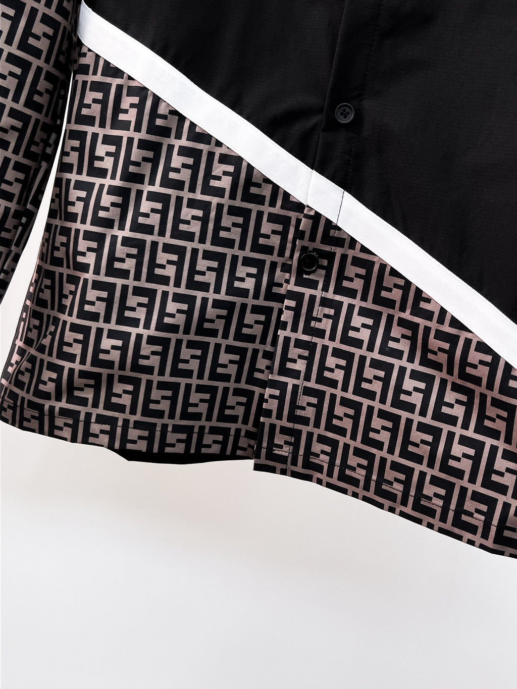 Fendi 2025 SS FF Monogram Patchwork Long-Sleeve Shirt — Black