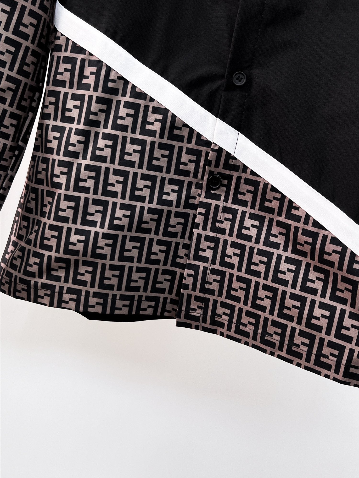 Fendi 2025 SS FF Monogram Patchwork Long-Sleeve Shirt — Black