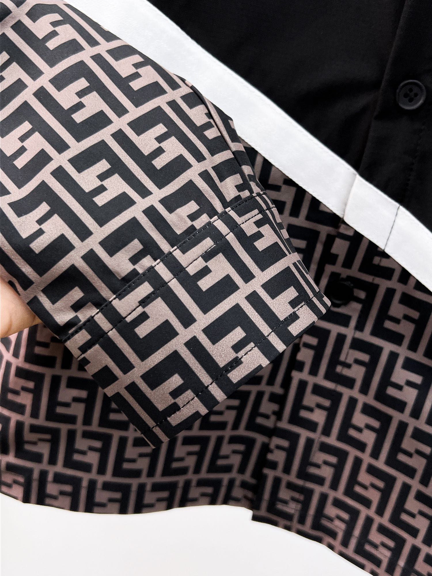 Fendi 2025 SS FF Monogram Patchwork Long-Sleeve Shirt — Black