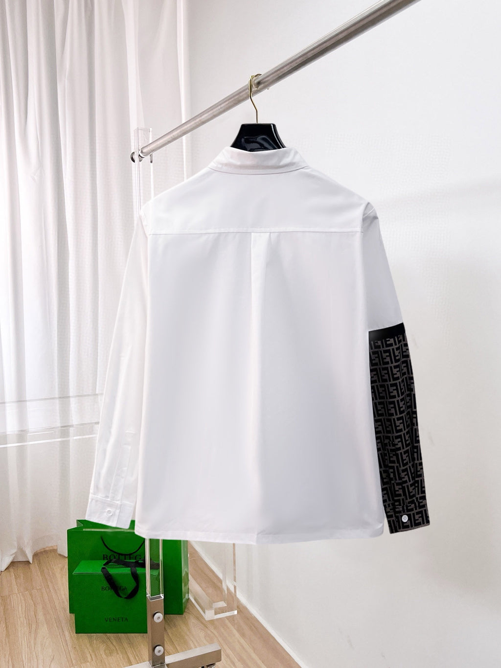 Fendi 2026 SS FF Monogram Colorblock Long-Sleeve Shirt — White