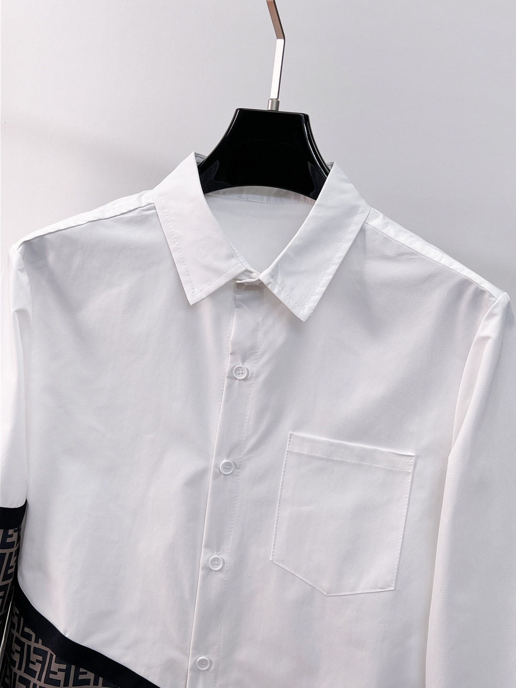 Fendi 2026 SS FF Monogram Colorblock Long-Sleeve Shirt — White