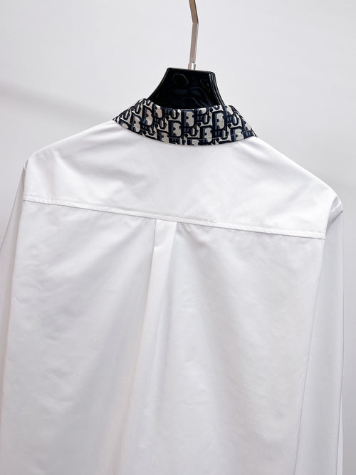 Dior 2026 SS Oblique Jacquard Collar & Cuff Long-Sleeve Shirt — White