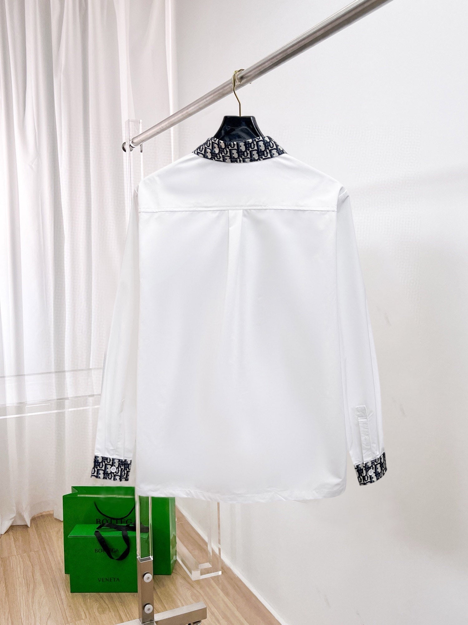 Dior 2026 SS Oblique Jacquard Collar & Cuff Long-Sleeve Shirt — White