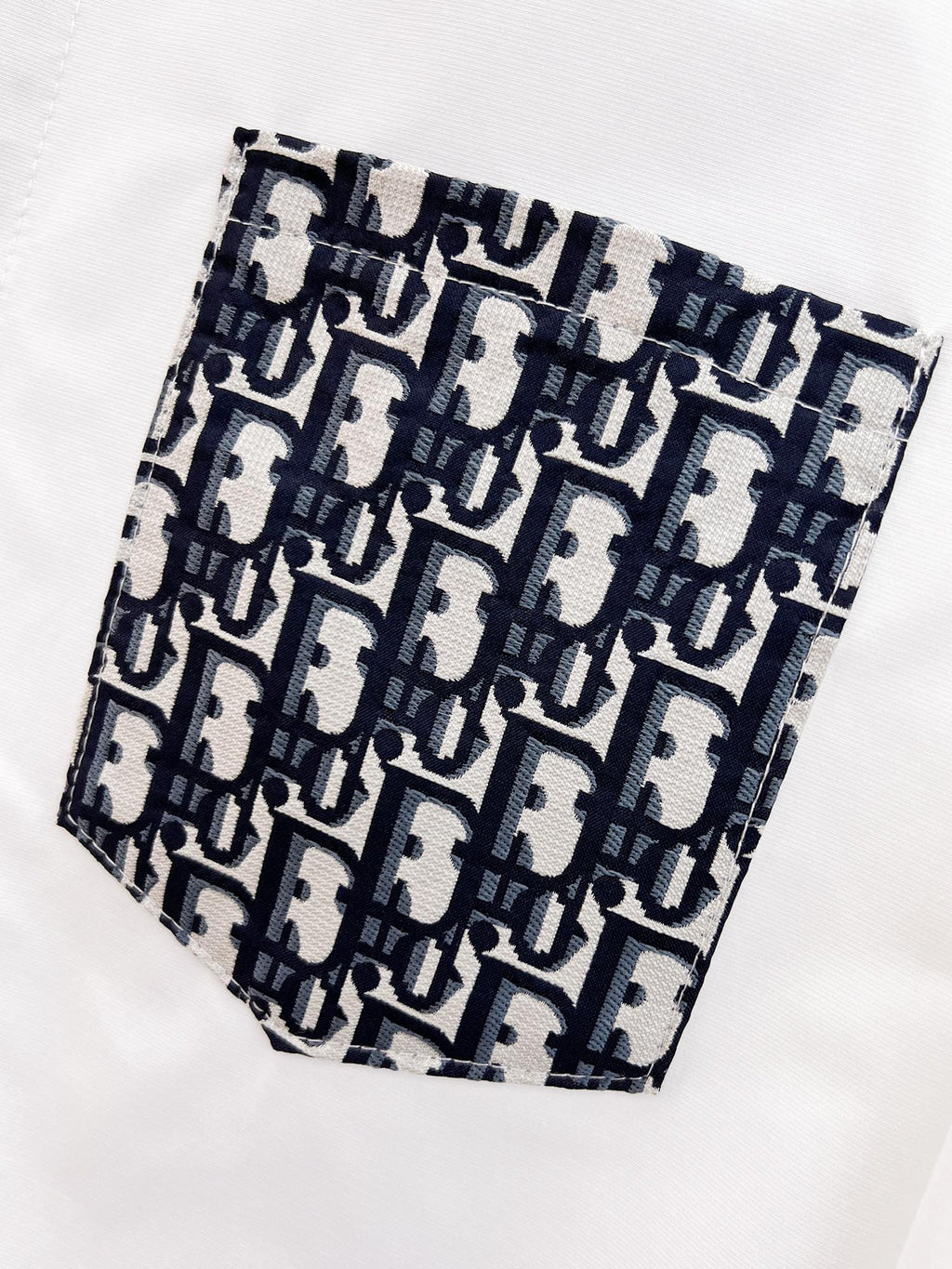 Dior 2026 SS Oblique Jacquard Collar & Cuff Long-Sleeve Shirt — White