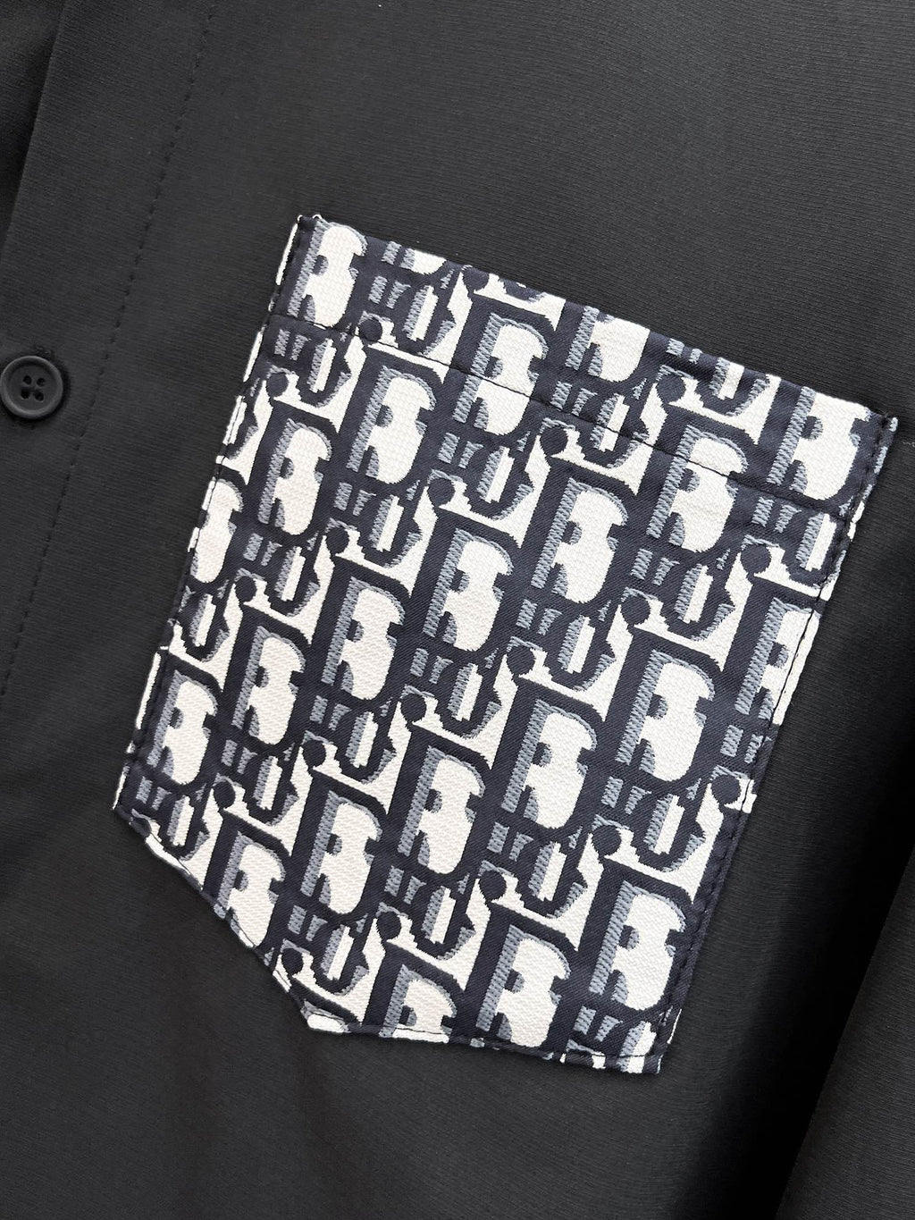 Dior 2026 SS Oblique Jacquard Collar & Cuff Long-Sleeve Shirt — Black