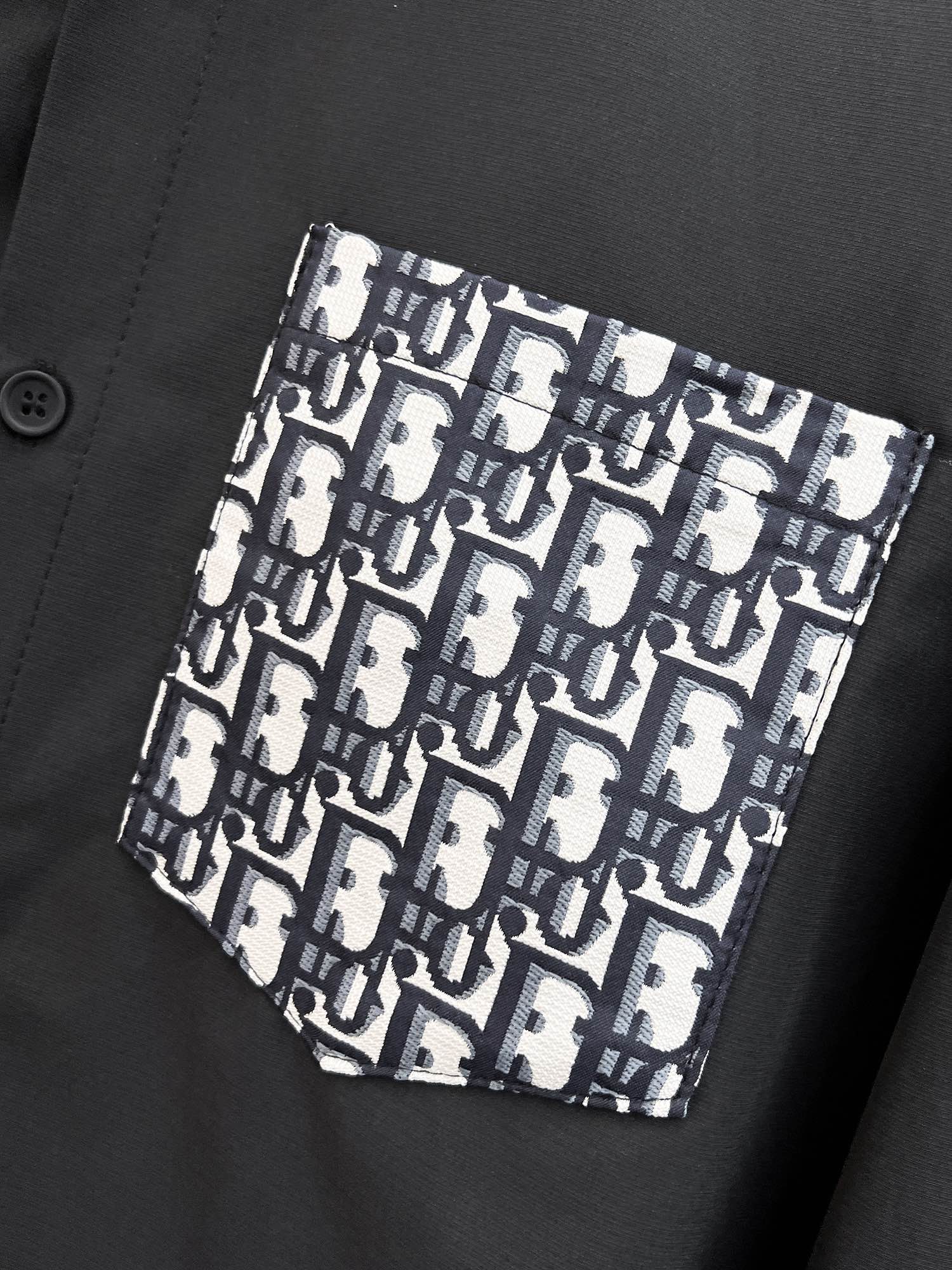 Dior 2026 SS Oblique Jacquard Collar & Cuff Long-Sleeve Shirt — Black
