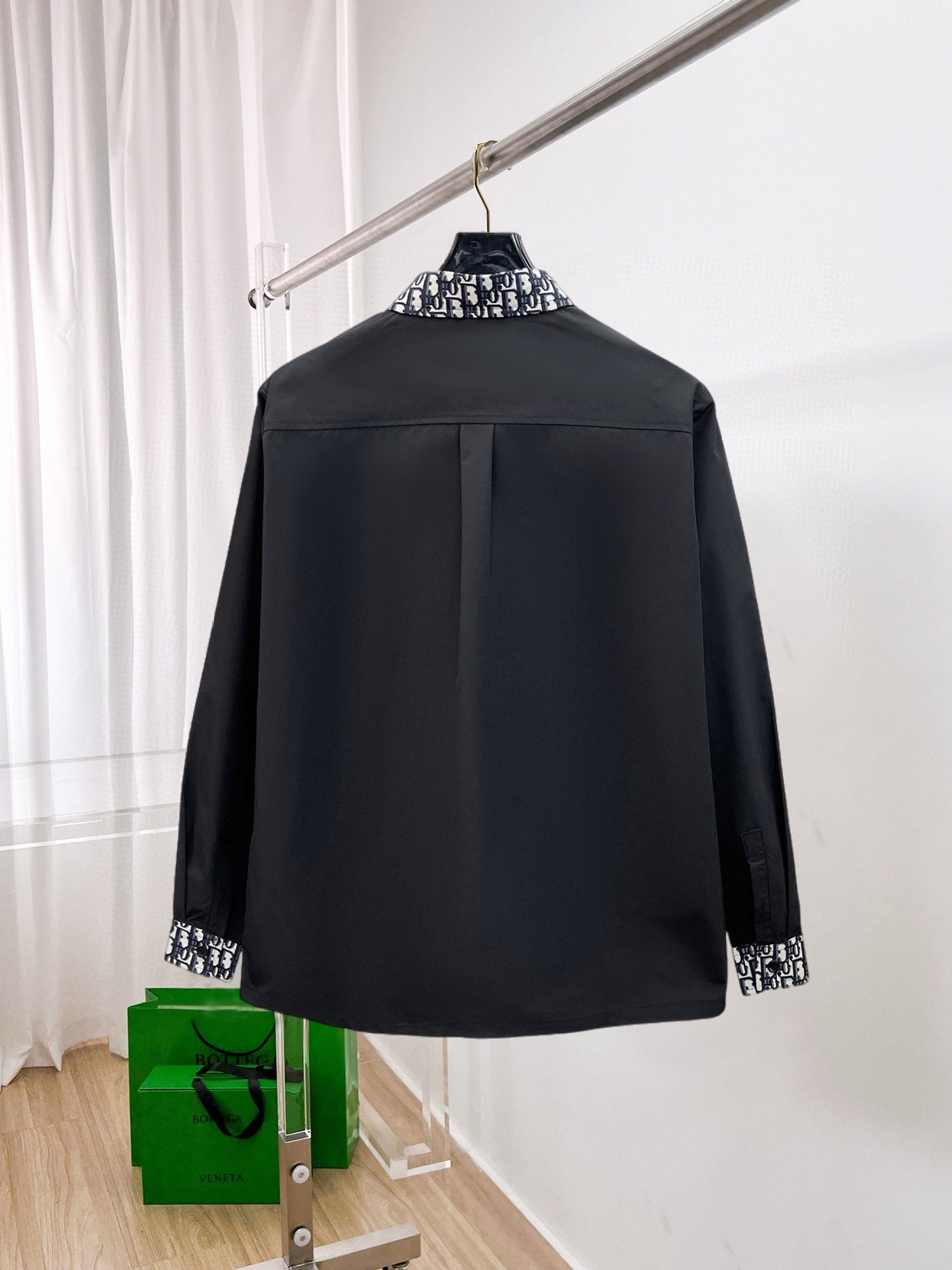 Dior 2026 SS Oblique Jacquard Collar & Cuff Long-Sleeve Shirt — Black