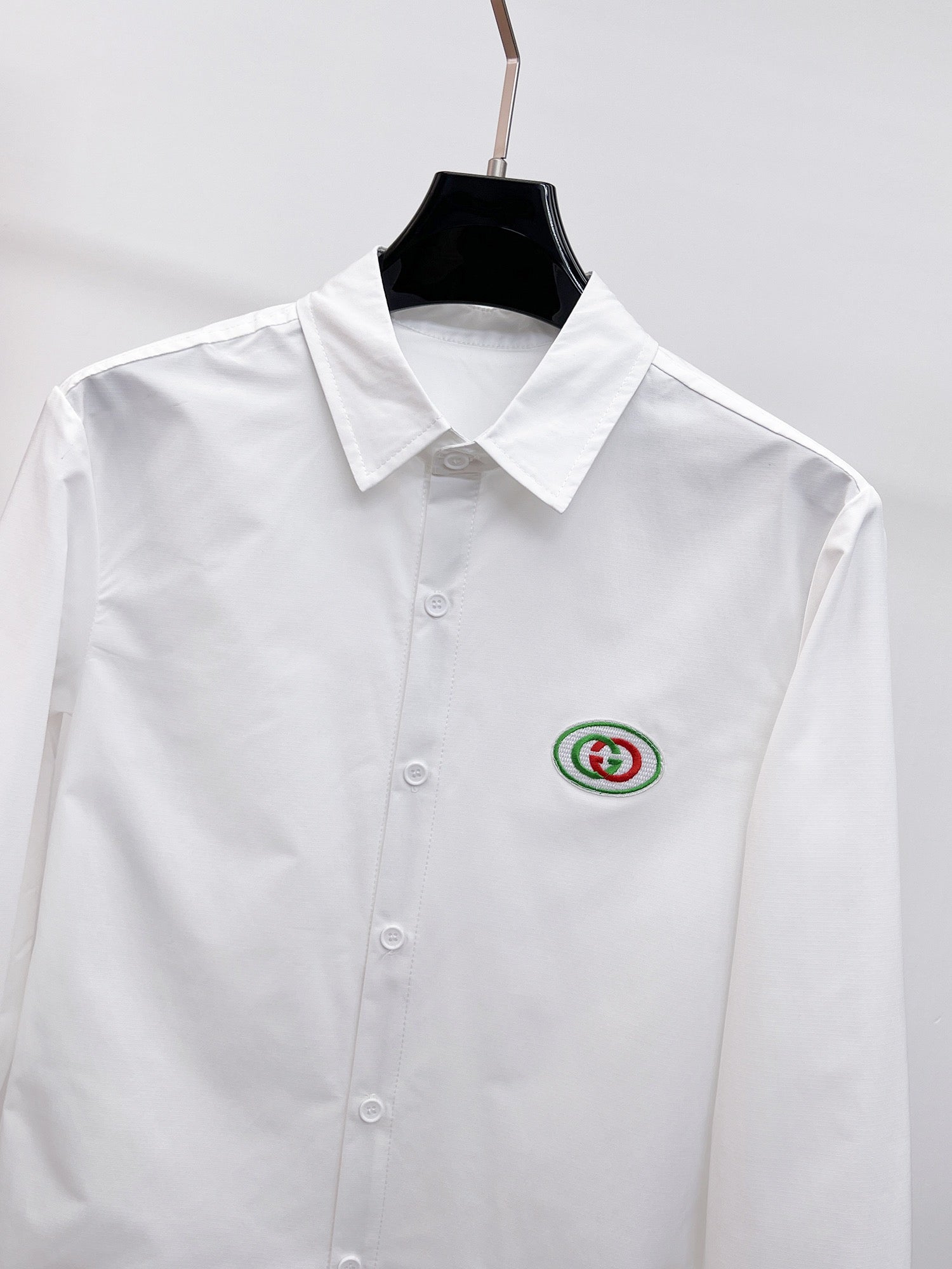 Gucci 2026 SS GG Oval Emblem Web Stripe Long-Sleeve Shirt — White