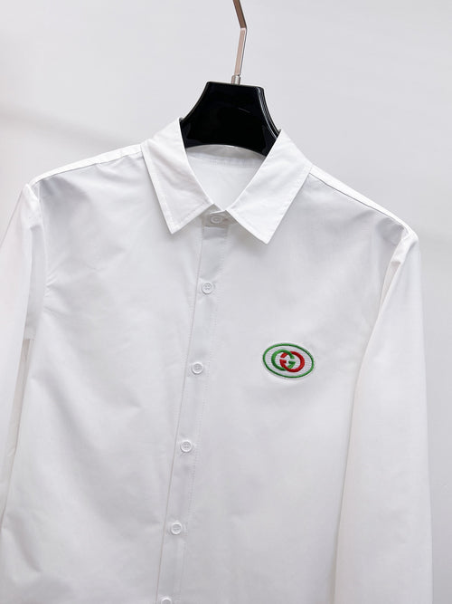 Gucci 2026 SS GG Oval Emblem Web Stripe Long-Sleeve Shirt — White