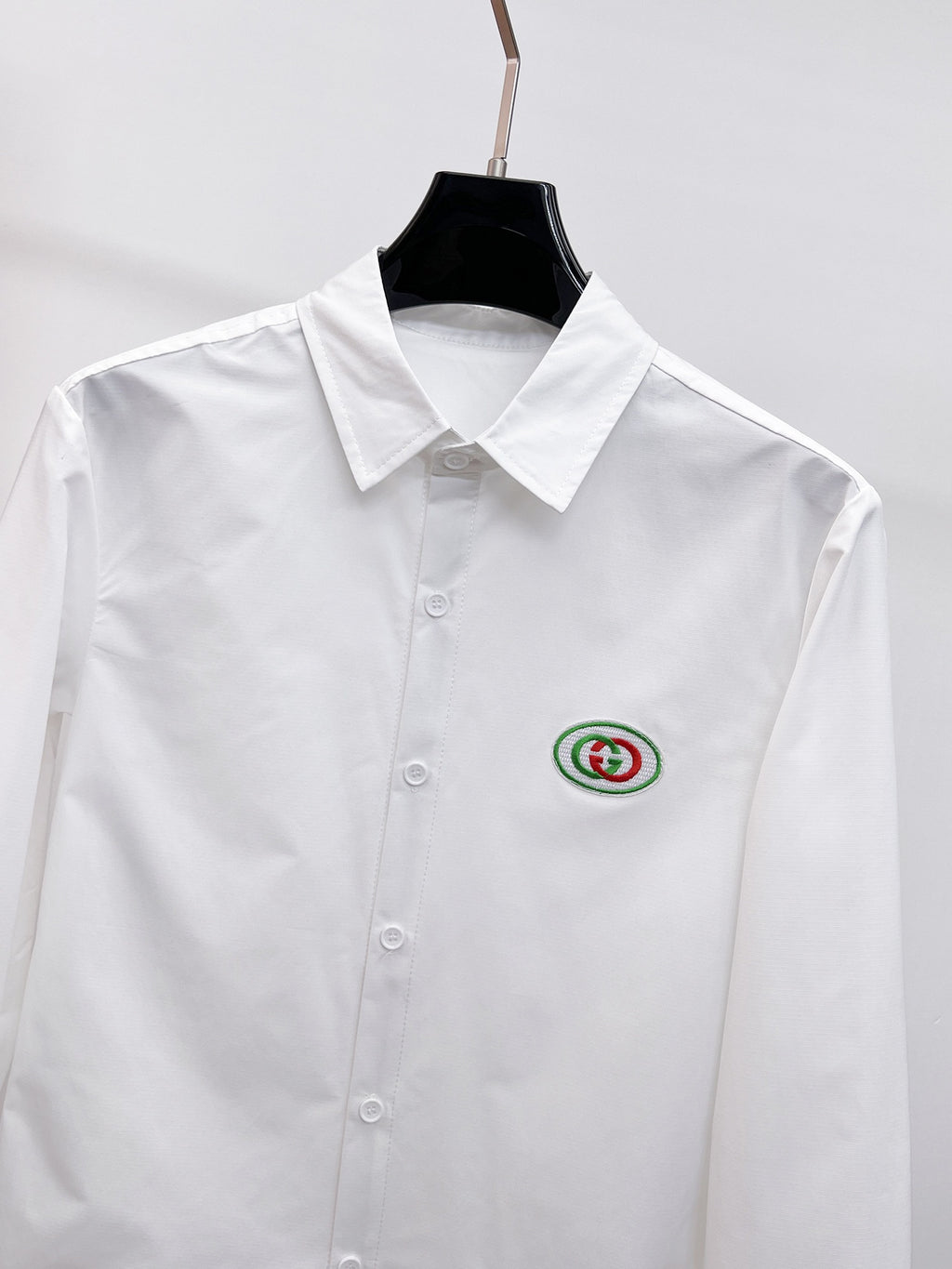 Gucci 2026 SS GG Oval Emblem Web Stripe Long-Sleeve Shirt — White